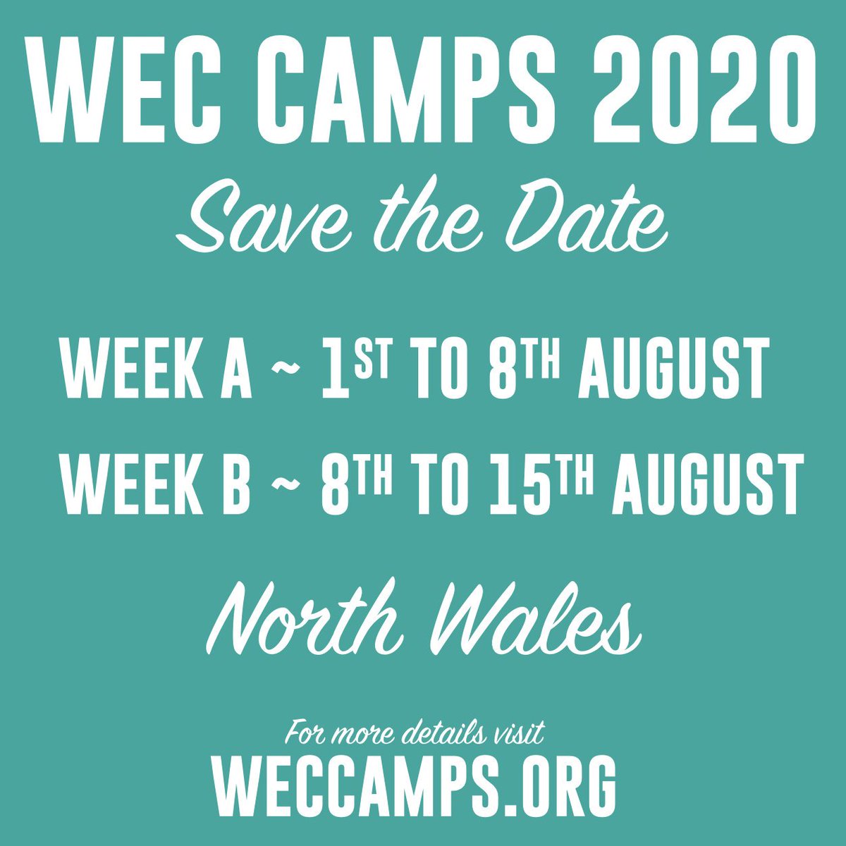 Save the date for WEC Camps 2020! 
Booking will open later in the year 
#SaveTheDate #SummerFun #SeeYouThere