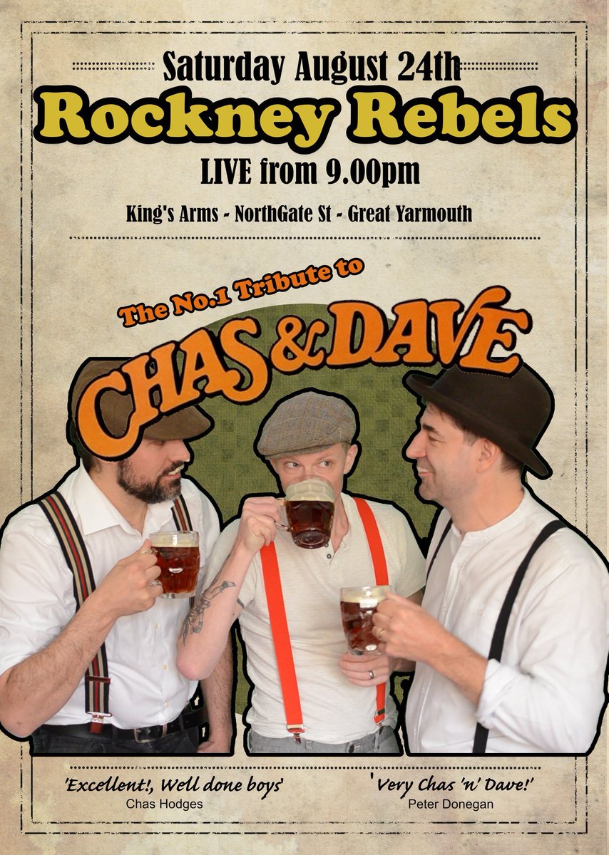 Off to the King's Arms in Great Yarmouth tomorrow for their annual beer festival. All the hits of Chas 'n' Dave from 9pm. #kneesup #chasndavetribute #chasndave #chasndavetributeband #livemusicyarmouth #GreatYarmouth