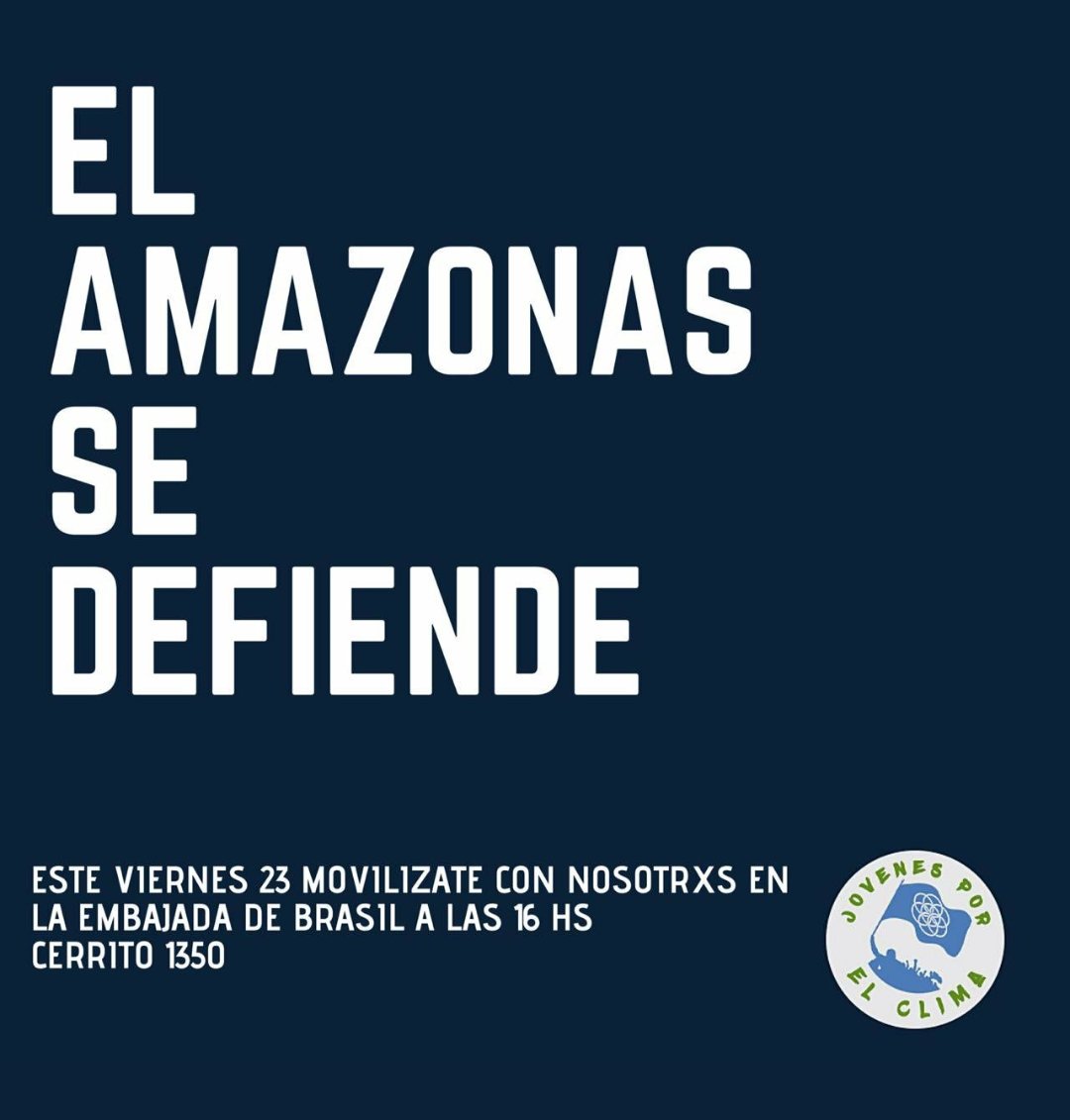 HernanMundo's tweet photo. Organizaciones ambientalistas convocan a manifestarse desde las 16 frente a Embajada de #Brasil en Buenos Aires. En Cerrito al 1300.
@jovenesclimarg 
#PrayforAmazonas #PrayforAmazonia #AmazoniaEnLlamas #amazonasarde https://t.co/heZyfN2GoI