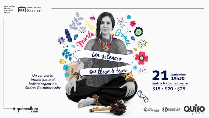 La cantautora colombiana <a href="/MARTAGOMEZMUSIC/">Marta Gómez</a> y el bajista argentino Andres Rotmistrovsky, presentan un concierto donde ambos músicos entrelazan su mutuo amor hacia la música latinoamericana #TeatroNacionalSucre 21SEP 19h30 bit.ly/MartaGomezEc #QuitoEsMío #CulturaQuito