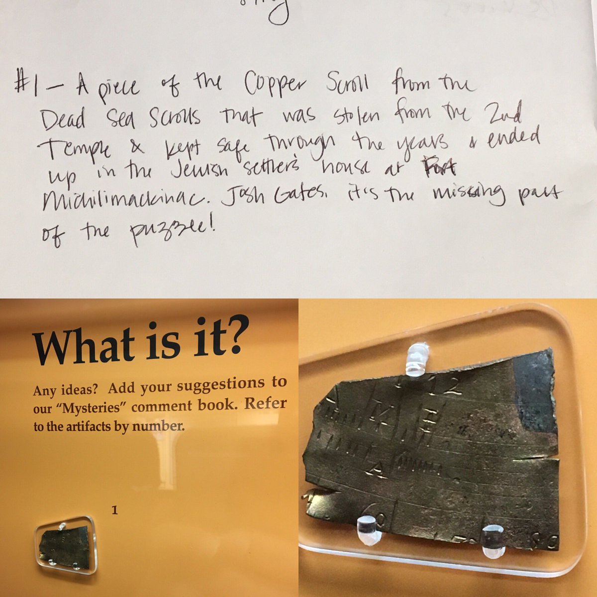 emkostun's tweet image. Hey @joshuagates - found this at Fort Michilimackinac in Mackinaw City, MI! Thought we’d play off recent episodes of #ExpeditionUnknown! #copperscroll #historysmysteries