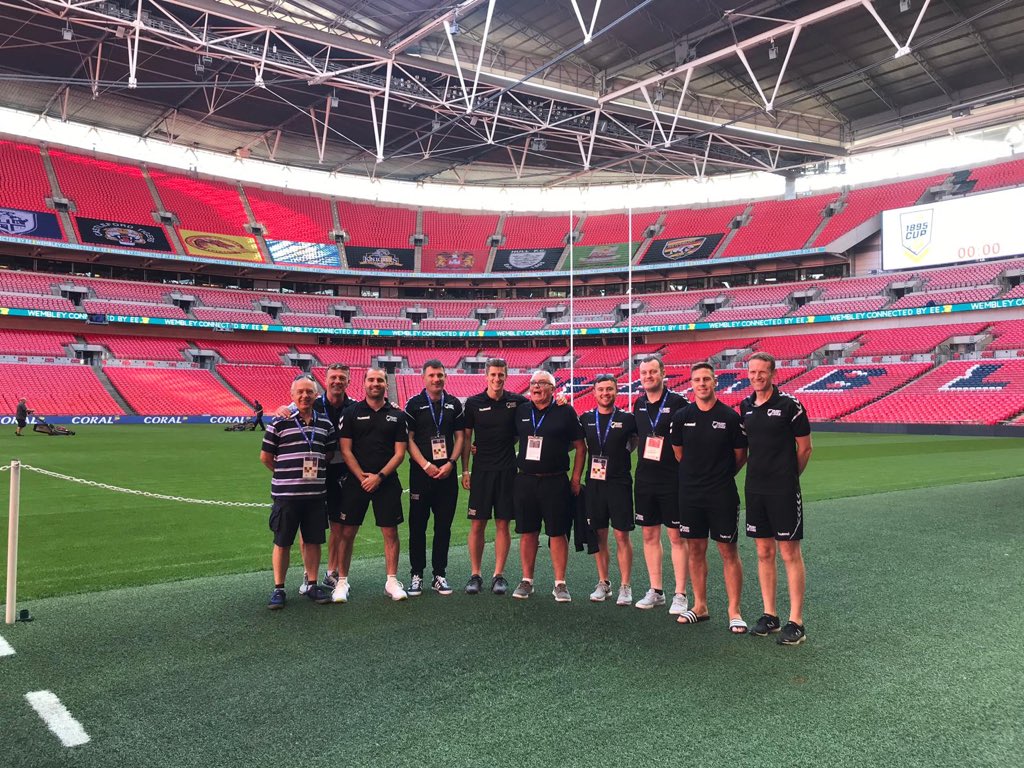 RFLReferees's tweet photo. Both the Challenge Cup Final and 1895 Cup Final Match Official teams preparing at Wembley today #GiveitaTRY https://t.co/6KR4jiaRy8