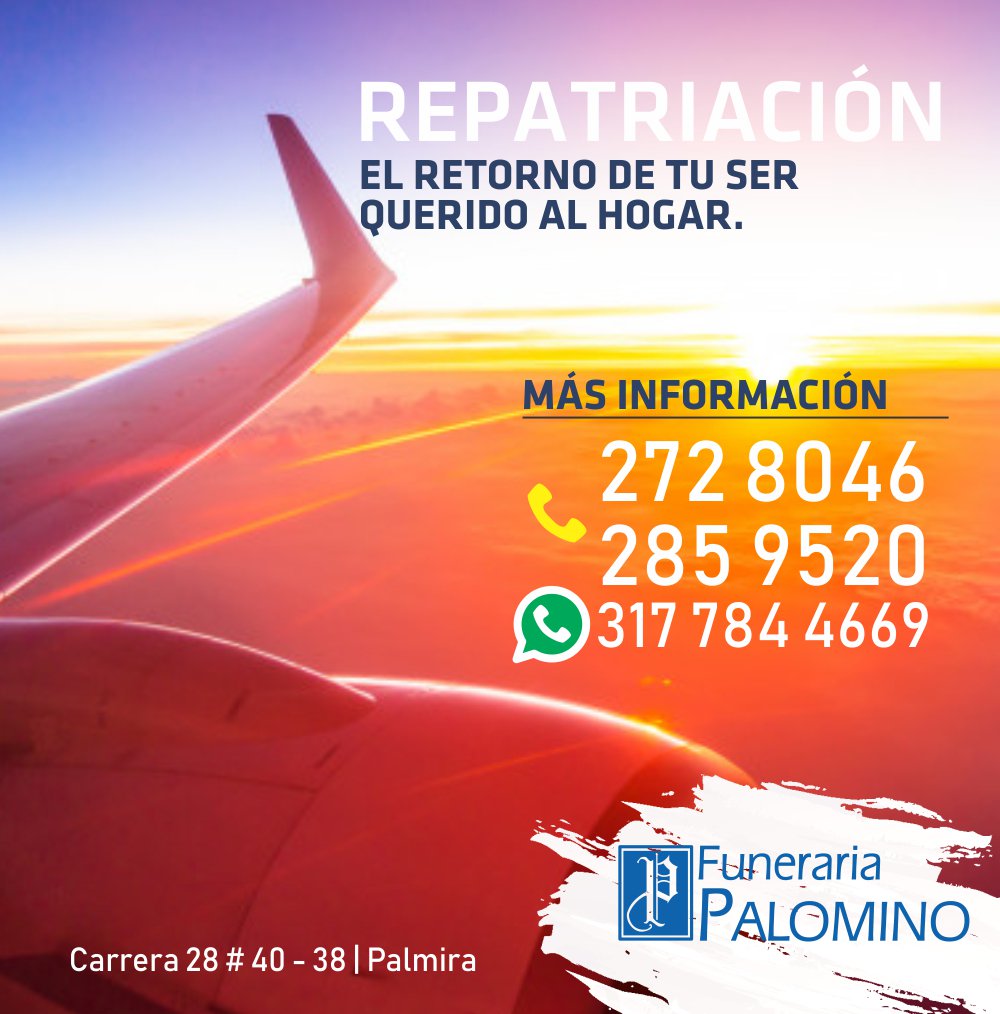 funpalomino's tweet photo. Con la tradición, experiencia, profesionalismo y calidez en esos momentos que más nos necesita... Más información Fijo 2728046 WSP 3177844669 Palmira. .#FunerariaPalomino #Funeraria #Palmira #PorPalmiravalelapena #Velación #Repatriacion #Palmiravalle #Palmirave #quehacerenpalmira https://t.co/29Nm64hlvI