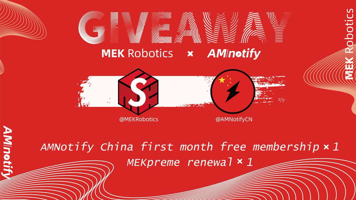 AMNotifyCN's tweet photo. 🥳🥳福利时间到

✅关注 @MEKRobotics @AMNotifyCN 
🔁转推这条推特
❤️喜欢这条推特

我们送出

1× First month free AMNotify China membership
1× free renewal Mekpreme

Winners will be raffled in 48 hours.

48小时之后开奖 https://t.co/LTFa95gk3F
