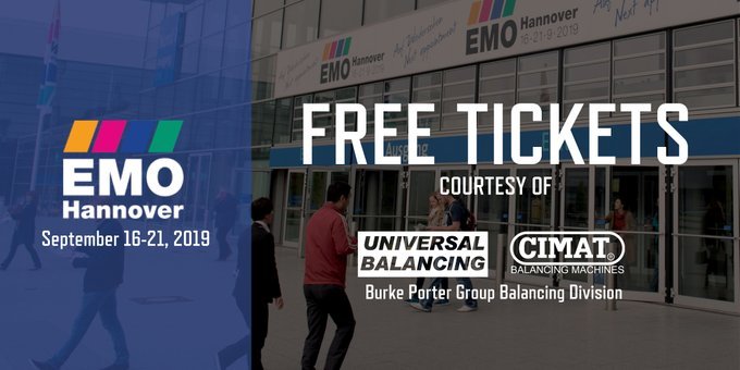 Interested in going to the EMO Hannover metalworking show in Germany from September 16-21? Our balancing division has FREE tickets! Learn more: bit.ly/2yOjuj6 #EMO2019