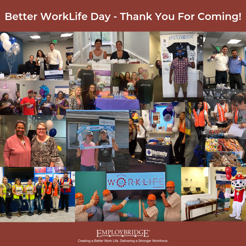 Employbridge's tweet photo. #BetterWorkLifeDay was a great success! Thank you to our partner, Penn Foster, & everyone who came out to our local offices. You helped make this day possible. To learn more about our programs that help clients bridge the #skillsgap, visit: https://t.co/K5AkiKXkNl #PFProud https://t.co/jWWU1IEZoB