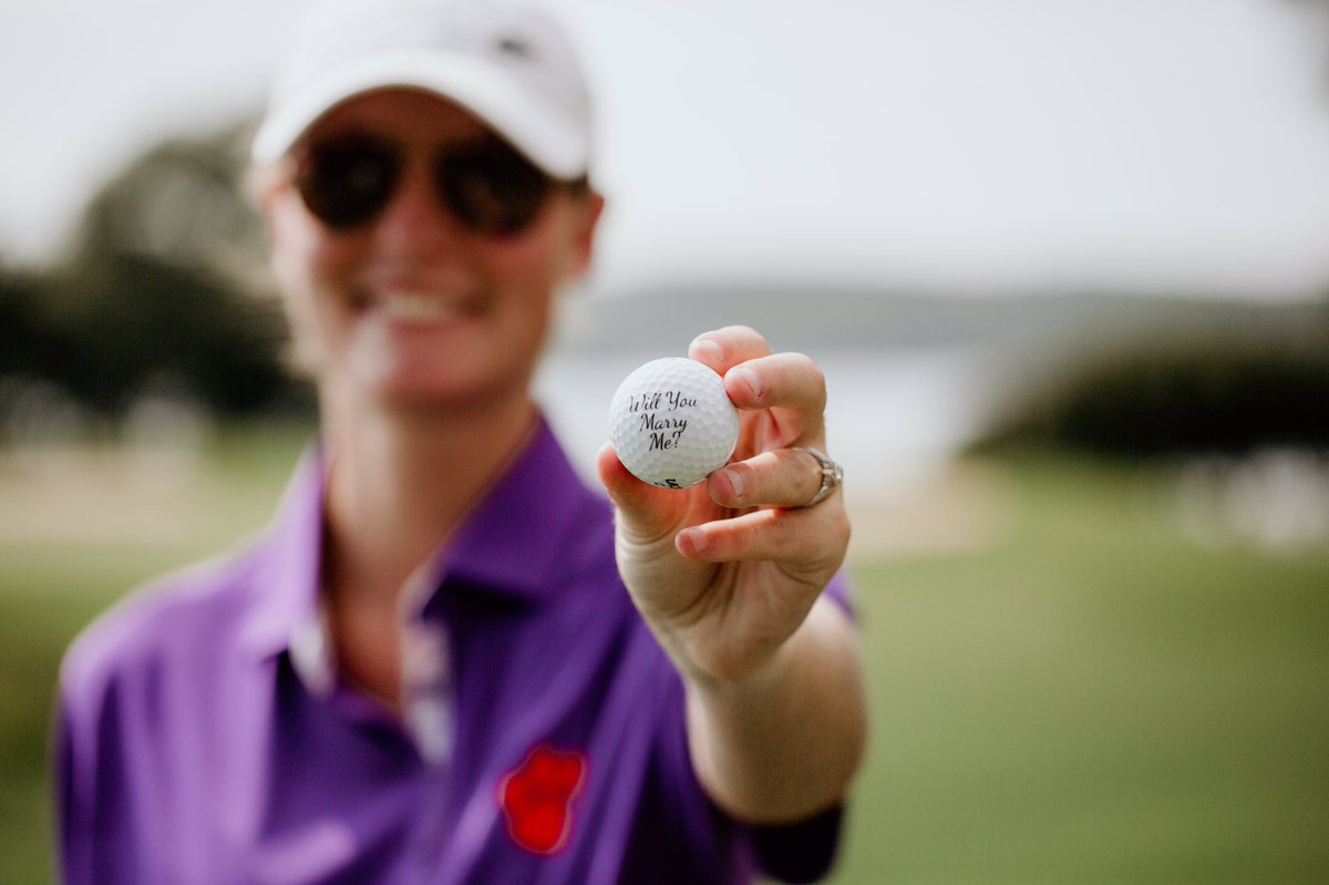 MadrenCenter's tweet photo. Congrats John &amp; Karsen on your engagement at our Walker Course! @Clemson_Golf #engagement #golf #proposal https://t.co/7MSVnvMu02