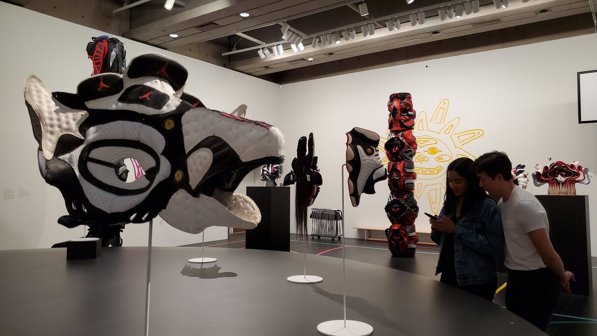 JustOutAndAbout's tweet photo. Have you seen #JungenAGO? I'll never look at golf bags, softball gloves, and Nike Air Jordans the same way again. Brian Jungen's exhibition of repurposed consumer goods is one of my @agotoronto favourites. It's on until August 25. #SeeTorontoNow #IndigenousArt @spexontoronto https://t.co/NYrYD5m65D
