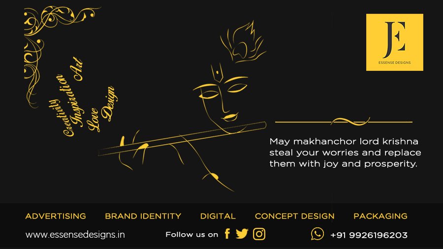 DesignsEssense's tweet image. May makhanchor lord krishna steal your worries and replace 
them with joy and prosperity.
Happy Janmashtami from Essense designs.
#janmashtami #creativedesignservices #essensedesigns