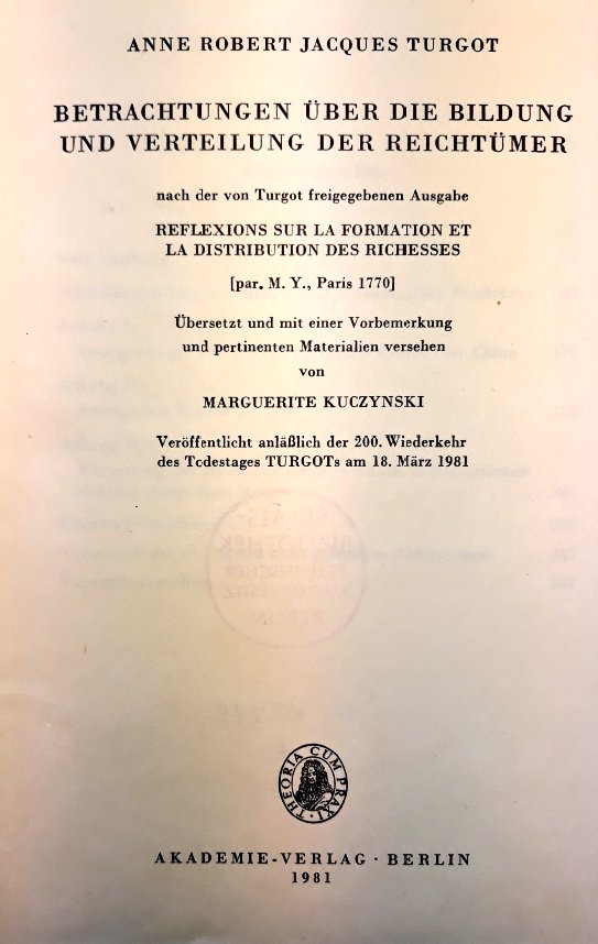 58d\\ Marguerite Kuczynski translated the works of Quesnay and Turgot.