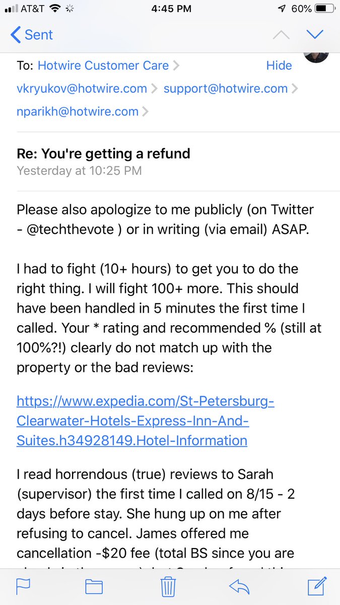 TechTheVote's tweet photo. Got a refund from @Hotwire after fighting HARD. When I asked again for an apology for #hotwire scam and stall tactics - falsifying hotel info and bad #CustomerService they BLOCKED ME!! #boycotthotwire #hotwirescam #hotel #hotels #travel PM me if u need help fighting them. #fight https://t.co/GuRj63bIgg