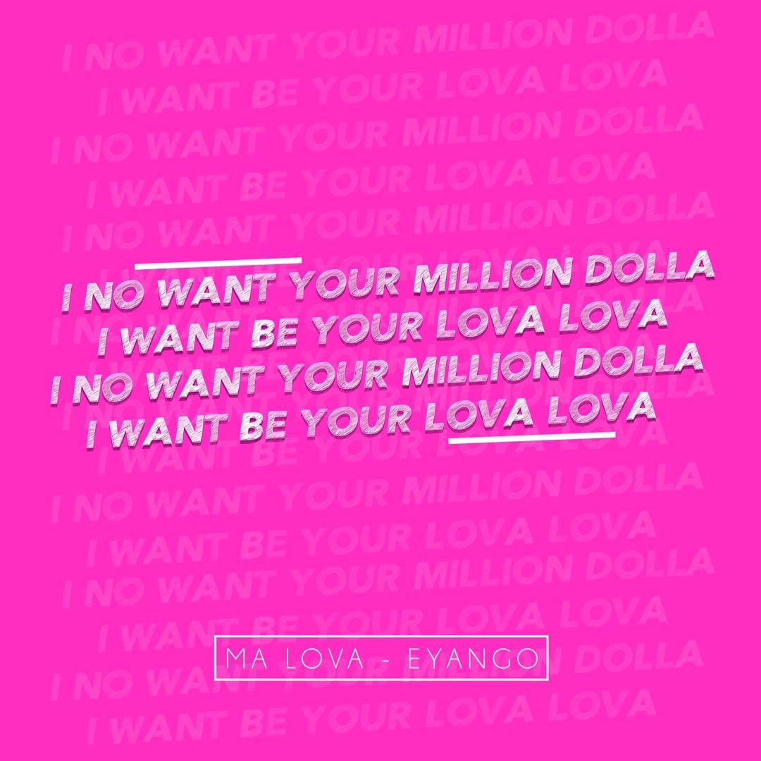 EyangoOfficial's tweet photo. Some Ma Lova’s lyrics for you guys. 💋
Enjoy our new song “Ma Lova” available on legal download platforms 💃🏾
▶️ Youtube : https://t.co/H5BSj45aWZ
#EyangoGo #Eyango #Malova https://t.co/8XPv6lrCJw