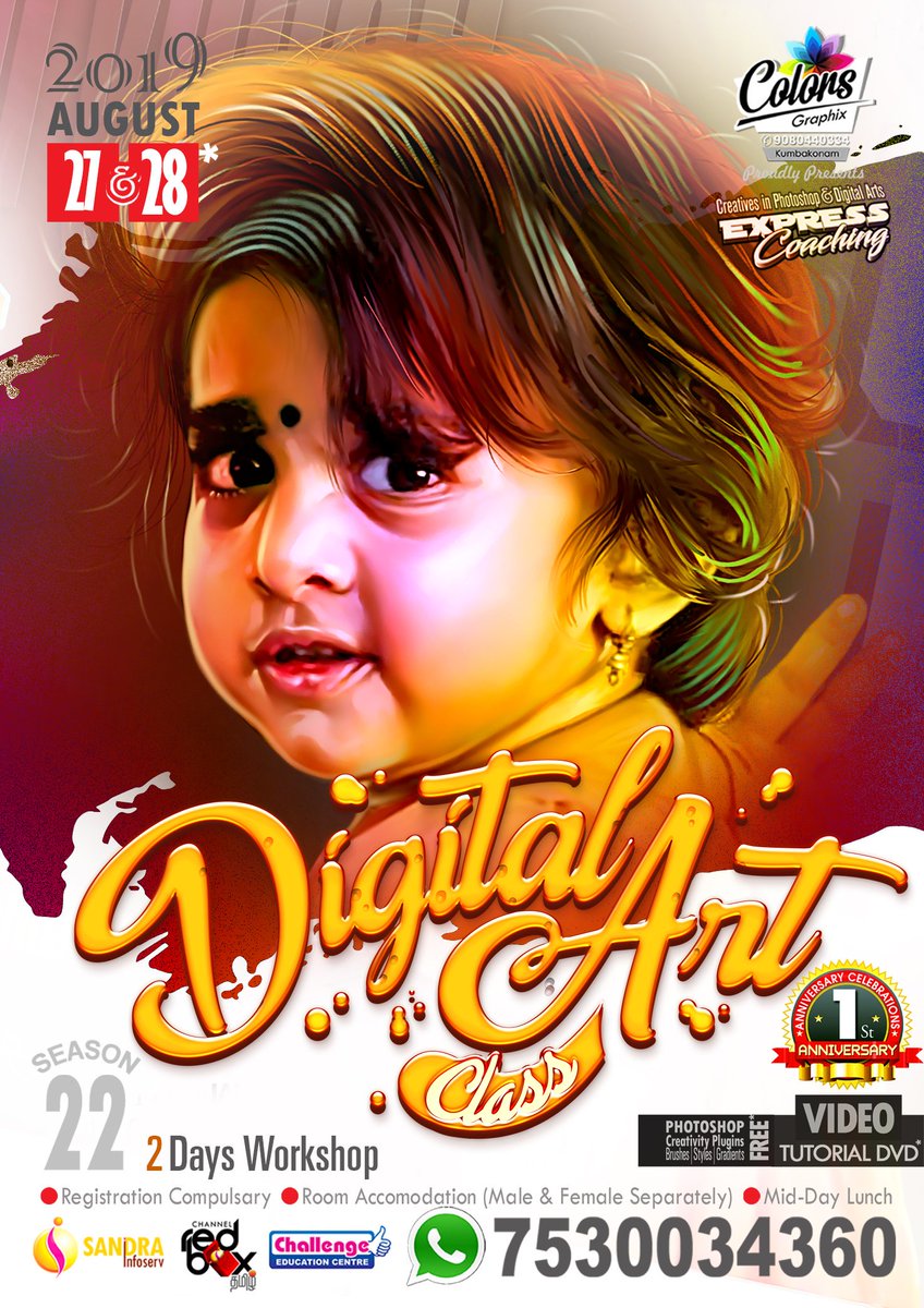colorsvinoth's tweet photo. இருநாள் டிஜிட்டல் ஆர்ட் பயிற்சி வகுப்பு!
வெற்றிகரமான சீசன் 22...
--------------------------------------
நாள்: 2019 ஆகஸ்ட் 27 &amp; 28
அழைக்கவும் 7530034360
--------------------------------------
#Digital_Art #Digital_Art_Class #Digital_Paint #Digital_Painting #Digital_Painting_Class https://t.co/Mm4u4WwRFe