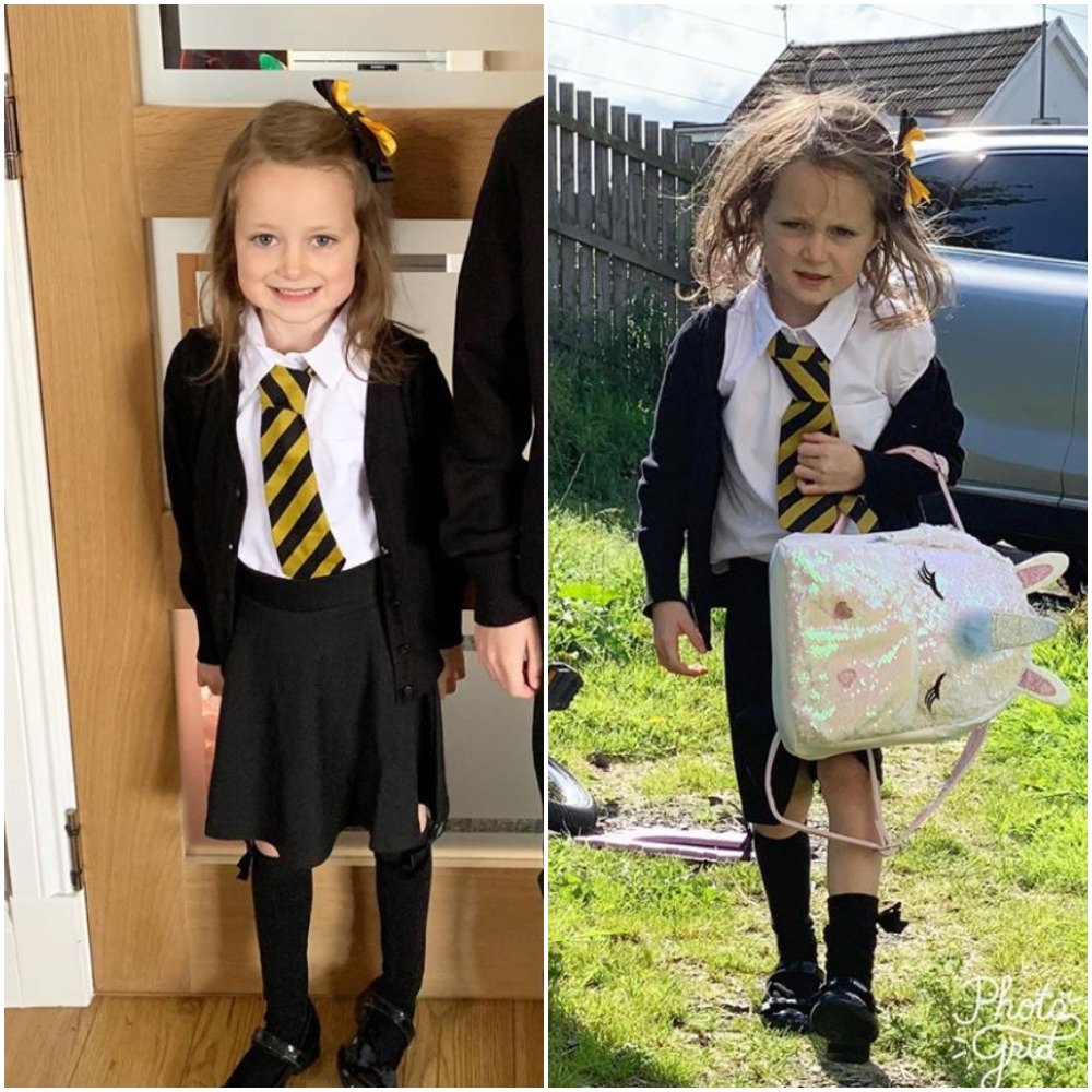 STVNews's tweet photo. A mum has captured comical photos of her daughter before and after her first day back at school. https://t.co/pVvtXV7v7V https://t.co/1439DkplS0