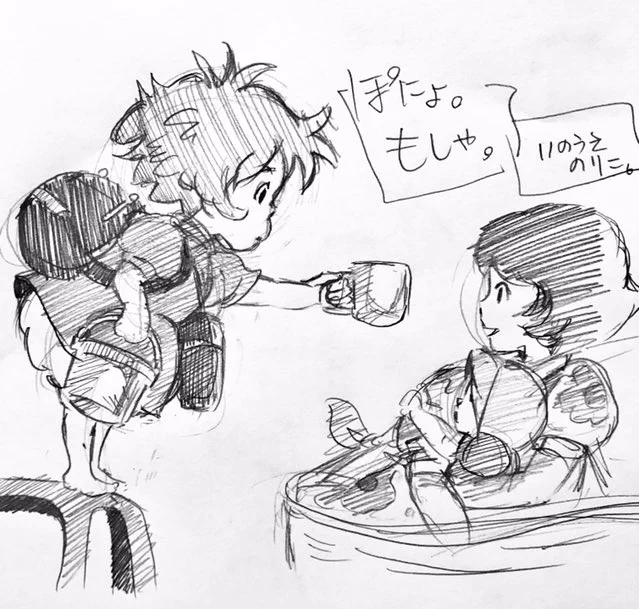 そんで
赤ちゃんに
スープあげるポニョ。

#イノウエノリコの絵
#らくがき

#アナログ画 #ジブリ #模写
#崖の上のポニョ
#イラスト #絵 #アナログ絵

#イラスト好きな人と繋がりたい
#イラスト好きさんと繋がりたい 