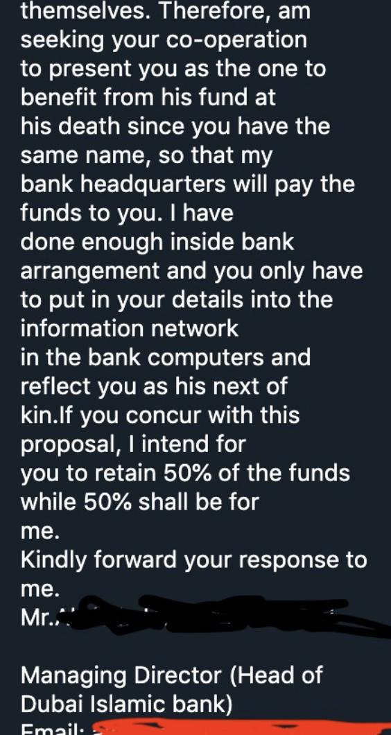 So I got a DM from a bloke at a Dubai bank, here is the thread