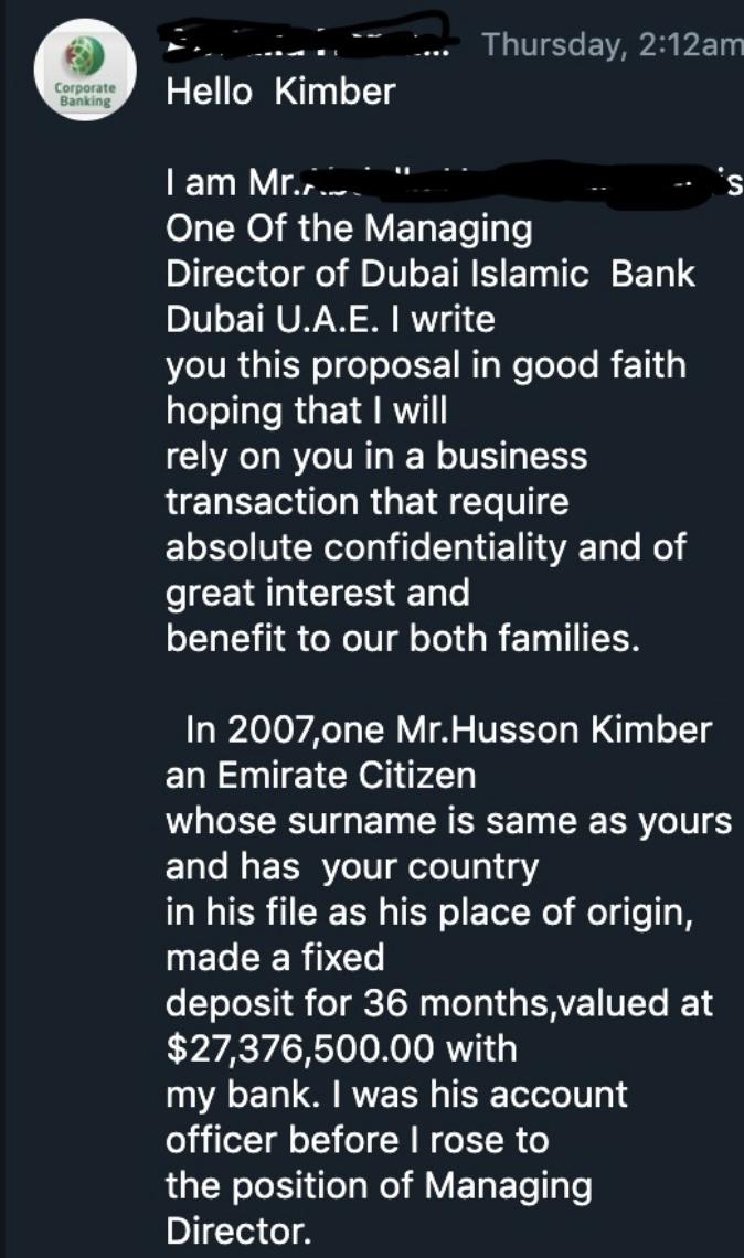 So I got a DM from a bloke at a Dubai bank, here is the thread