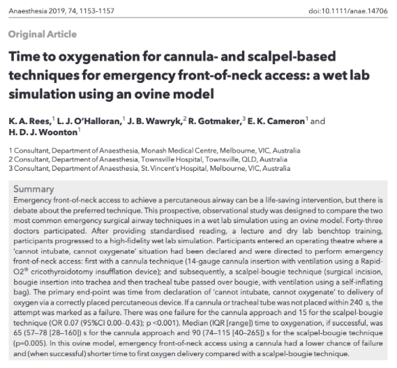 𝘈𝘯𝘢𝘦𝘴𝘵𝘩𝘦𝘴𝘪𝘢 Time To Oxygenation For Cannula And Scalpel Based Techniques For Emergency Front Of Neck Access A Wet Lab Simulation Using An Ovine Model Purplekimbo72 Bigsaratoga Warkwarkwark Rg Erinkateb Whooneuw