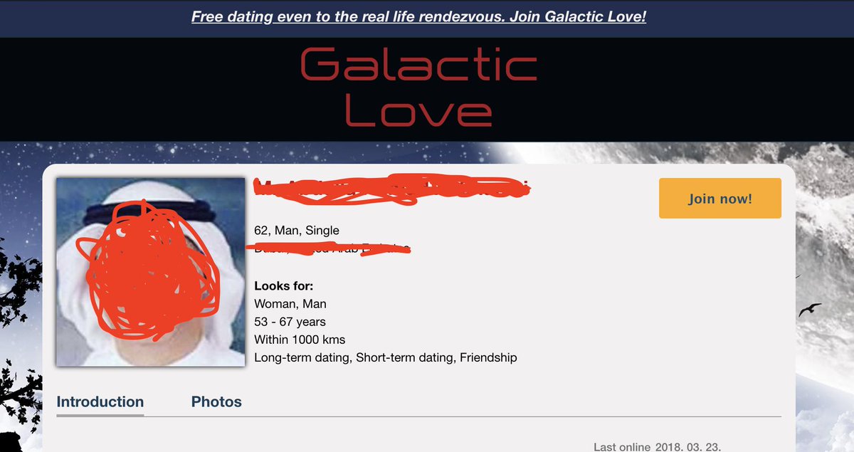 And while i was waiting for his reply, I searched his fake name and found a dating profile on a website called Galactic Love