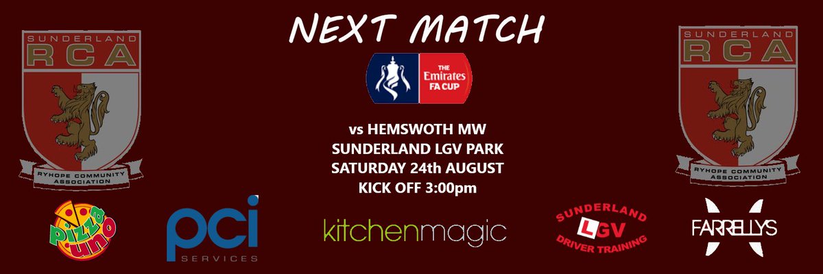 SunderlandRCA's tweet image. The Magic of the FA Cup returns to Ryhope this weekend as we face Hemsworth MW on Saturday. We expect a great crowd to match this great occasion so why not get yourself down to Sunderland LGV Park to cheer on the lads 👍 

Sunderland LGV Park 
Beechbrooke
Ryhope
SR2 0NZ