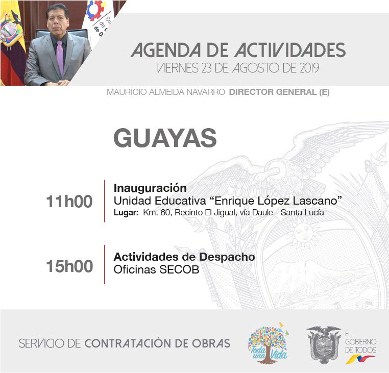 SECOB_Ec's tweet photo. 📌[AGENDA] El derecho a la educación es una prioridad para #ElGobiernoDeTodos. Acompáñanos a la inauguración de la Unidad Educativa "Enrique López Lascano" ubicada en el cantón Santa Lucía. #SecobEnMarcha https://t.co/FDXuOpb98Z