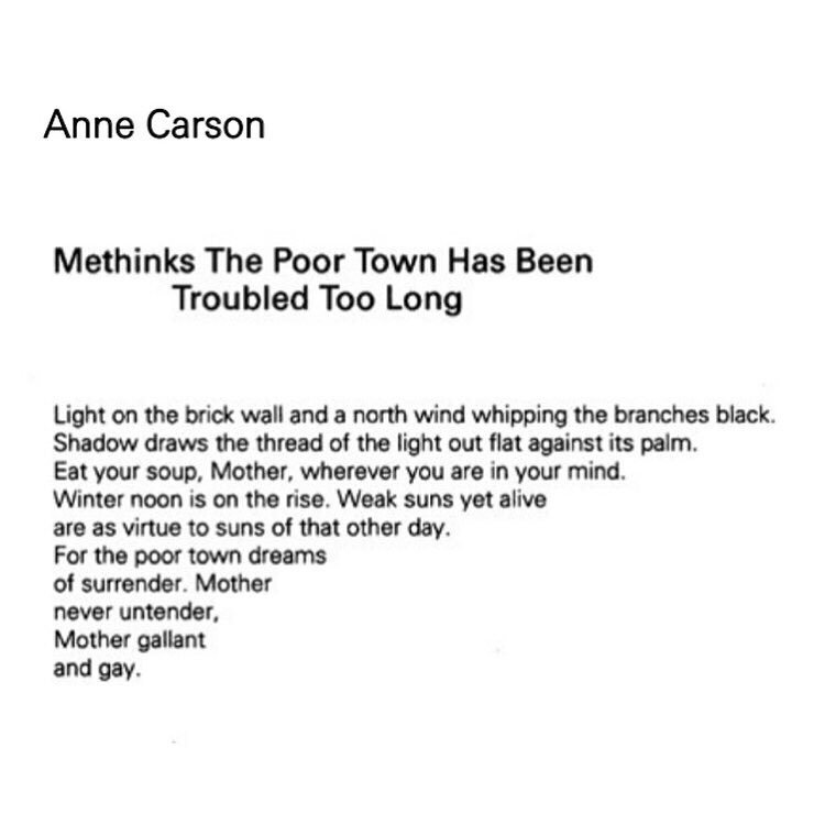 ambitmagazine's tweet photo. 'Methinks The Poor Town Has Been Troubled Too Long' by #AnneCarson was originally published in #Ambit147 (1997). It was selected for #Ambit237 retrospective bumper issue under 1990s #poetry. ♥️
https://t.co/hB3KDa5n9Y https://t.co/2dKbxMoFCV