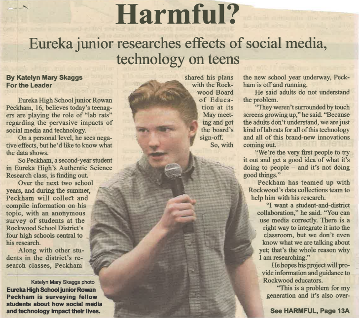 GilmanTeaches's tweet photo. Class of 2021 Student Highlight: Rowan Peckham made the news w/his research project from his Authentic Science Research class at EHS. Really #PROUD of him and his teacher, @linz803 Lindsey Mueller! @rockwoodschools @eurekaprincipal @EHS_hub #ScienceMatters https://t.co/E7hCMB5il4
