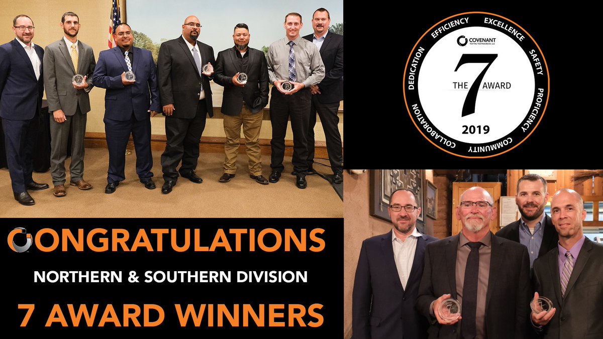 CovenantTesting's tweet photo. Congratulations to our 2019 Northern &amp; Southern Division 7 AWARD winners. Nominated by their peers, 7 AWARD winners exemplify our CORE VALUES (Safety, Efficiency, Proficiency, Dedication, Collaboration, Excellence &amp; Community) in both their lives and work. Well done, everyone! https://t.co/oBbASaVRU4