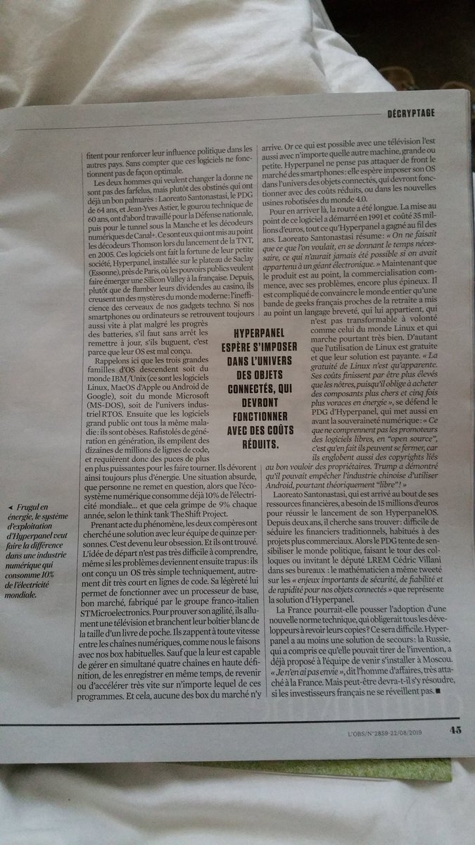 AMPicard1's tweet photo. @Hyperpanel Super article sur #Hyperpanel dans l' @lobs cette semaine ! 
Investisseurs recherchés pour ce projet né en 1991 et qui a coûté 35 M.€. https://t.co/GQYVfc4i1n