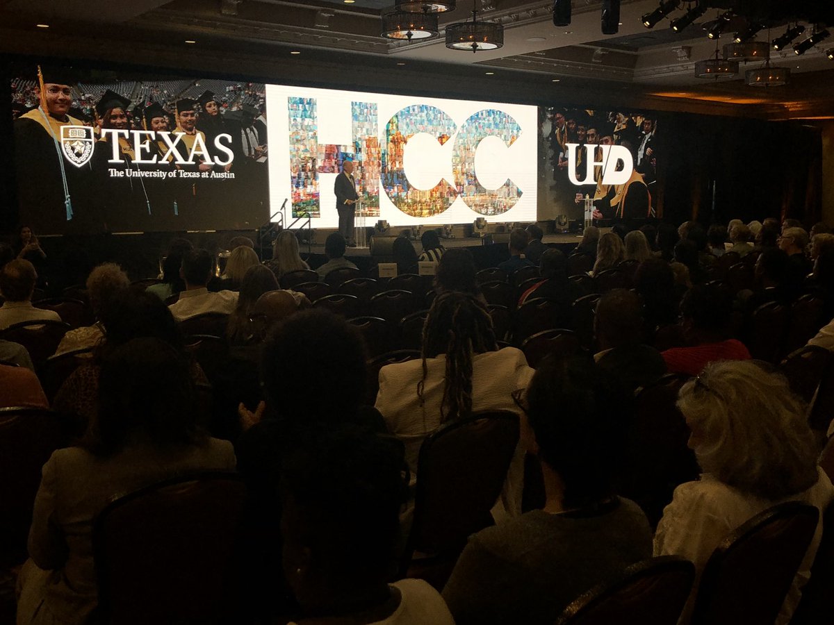 hccchan's tweet photo. “We’re grateful for the roles of our partners play in creating the mosaic that’s HCC.” #fallconvocation2019  #wearehcc #reachhigher @UTAustin @uhdowntown #HoustonCommunityCollege https://t.co/tbrJNskv7q