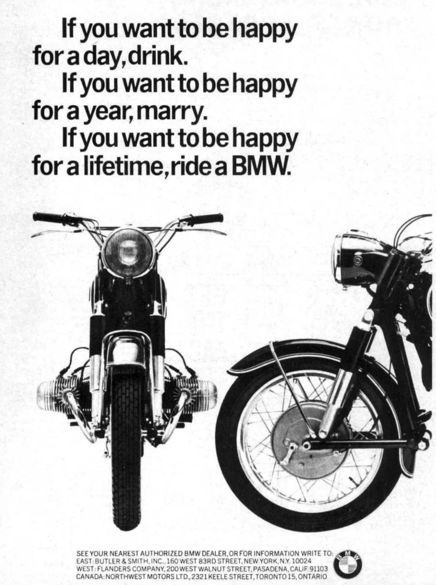 R80GSClub's tweet photo. Si quieres ser feliz por un día, bebe.
Si quieres ser feliz por un año, cásate.
Si quieres ser feliz toda la vida, conduce una BMW.

Cuando la creatividad no entiende de tiempo...

#bmwr80gs https://t.co/9j5jcZB2kV