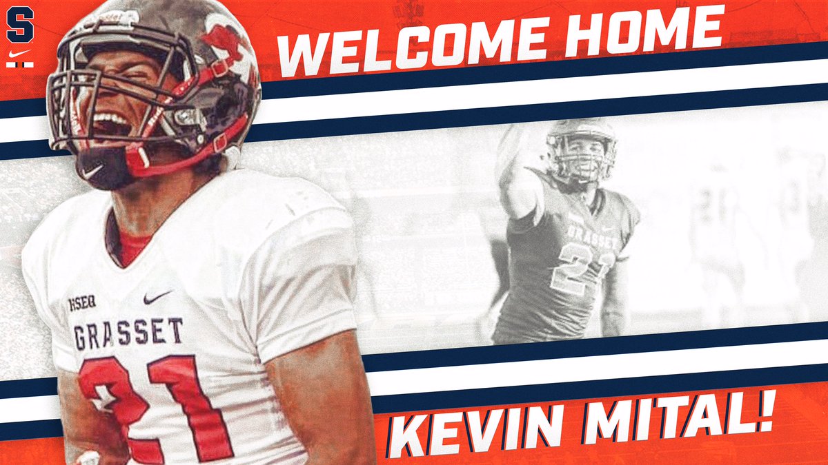 Syracuse Football (@cusefootball) on Twitter photo NEWS: WR Kevin Mital (<a href="/MitalKevin/">Kevin Mital</a>) is officially🍊! The 2018 CEGEP Divsion I Player of the Year, Mital is a freshman with four seasons of eligibility remaining.
🇨🇦 ➡️ 3️⃣1️⃣5️⃣
#BeTheA19ha NEWS: WR Kevin Mital (<a href="/MitalKevin/">Kevin Mital</a>) is officially🍊! The 2018 CEGEP Divsion I Player of the Year, Mital is a freshman with four seasons of eligibility remaining.
🇨🇦 ➡️ 3️⃣1️⃣5️⃣
#BeTheA19ha