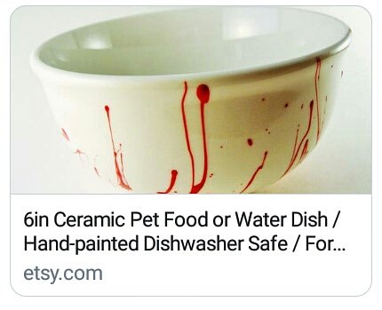 Dead_Clever's tweet photo. SOLD!!
We hope you didn't have your eyes on this bloody beauty. Our Handpainted Blood Spatter Bowl sold out. Don't worry we might be able to scare up another ;)
________
https://t.co/1YveQX4rL9 
________
#deadclever #creepyiscool #sold #handpainted #ceramics #oneofakind #artist https://t.co/2GYOoMlDxX