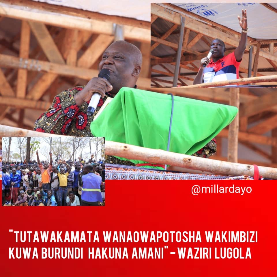 Waziri Lugola na Waziri wa Mambo ya Ndani kutoka Burundi, Barandagiye, wamehamasisha Wakimbizi wa Kambi ya Nduta na Mtendeli, Mkoani Kigoma, kurejea Nchini mwao(Burundi) kwakuwa Nchi hiyo ina amani, Lugola ametangaza kuwakamata wanaowapotosha Wakimbizi kuwa Burundi hakuna amani.