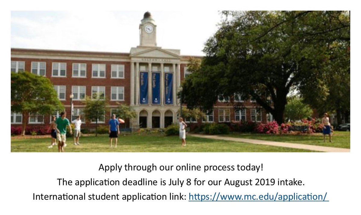 Apply through our online process today! 
International student application link: mc.edu/application/
