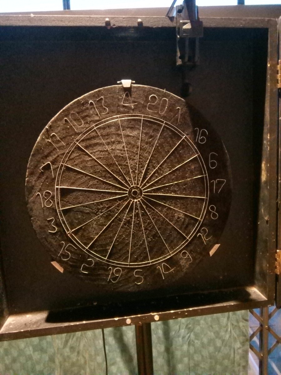 DartsMatchApp's tweet photo. #DartsFact - In several pubs in Manchester, darts players still play on a Manchester ‘Log-End’ board. 

Made from wood, black in colour, and only 10” wide, with a completely different number ordering, it’s kept in water before games to stop the wood drying out. https://t.co/OfYem17S4B