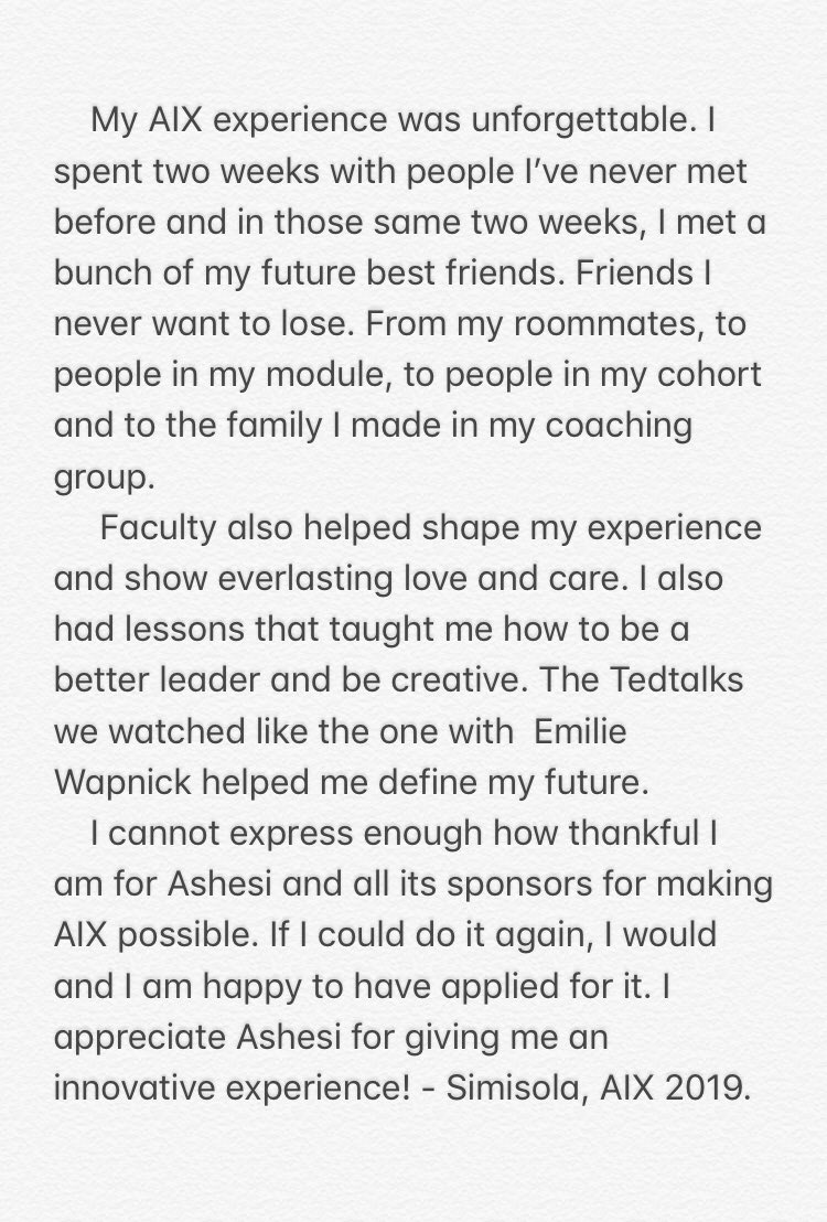 AshesiIX's tweet photo. βIf I could do this again, I would.β -Simisola, AIX 2019
#ashesiix #ashesix2019 #atAshesi #ashesi https://t.co/gM0Ulx1zQv