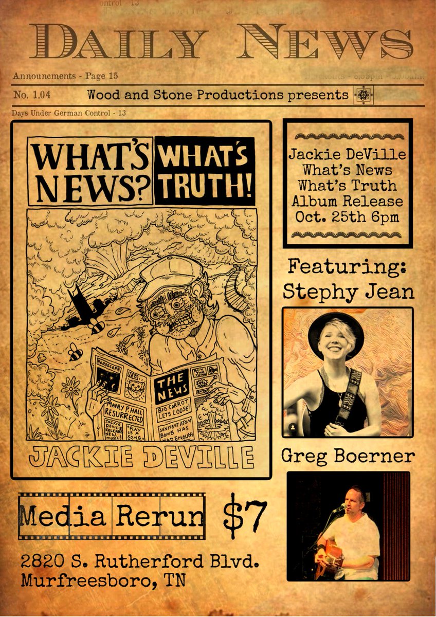 WoodProductions's tweet photo. Join us @MediaRerun on October 25th for the #albumrelease of What’s News? What’s Truth! by #nashville acoustic artist, Jackie Deville.
Preorder now available on: https://t.co/tq0b0DQ4CC

#acousticartist #newartist #country #woodandstoneproductions #newmusic #bluegrass https://t.co/Ei9S010rRJ