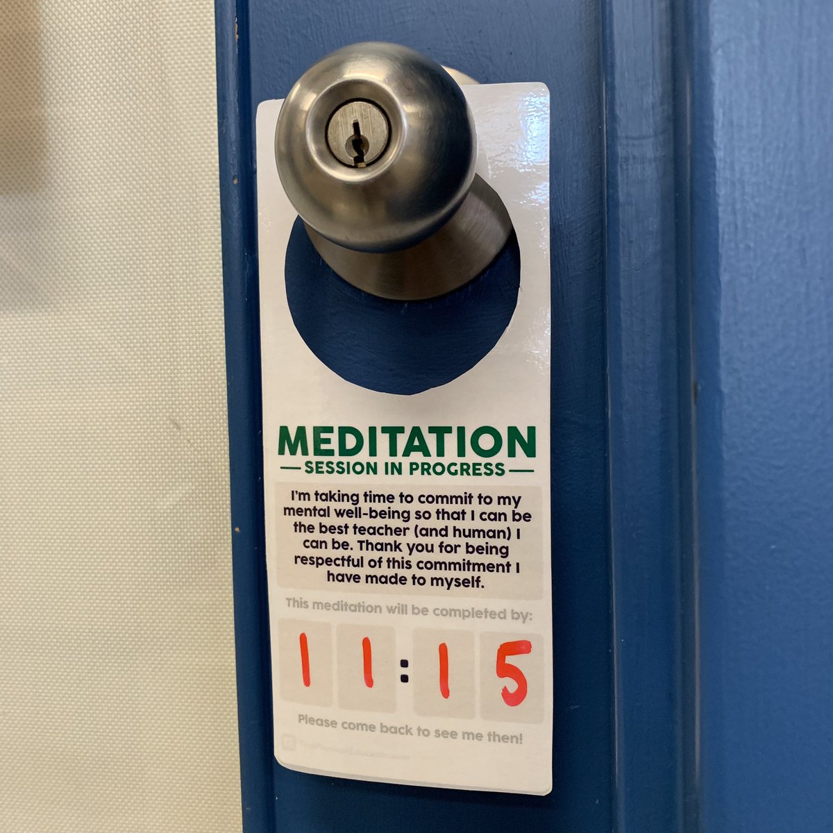 JoeyFeith's tweet image. Reflecting on how I can help make my school a healthier place. 

👉One idea is to create a culture that promotes #mentalhealth with teachers adopting &amp;amp; modelling healthy habits.

🧠 Making doorknob hangers for the team to give them a chance to meditate in peace. #physed #healthed