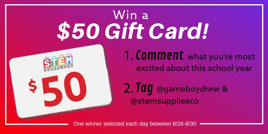 We are helping teachers and STEM advocates #clearthelist and equip their classrooms with STEM supplies!

Everyday next week we will be choosing a winner from the comments to win a $50 STEM Supplies gift card! All you have to do is follow the steps below! Good Luck!