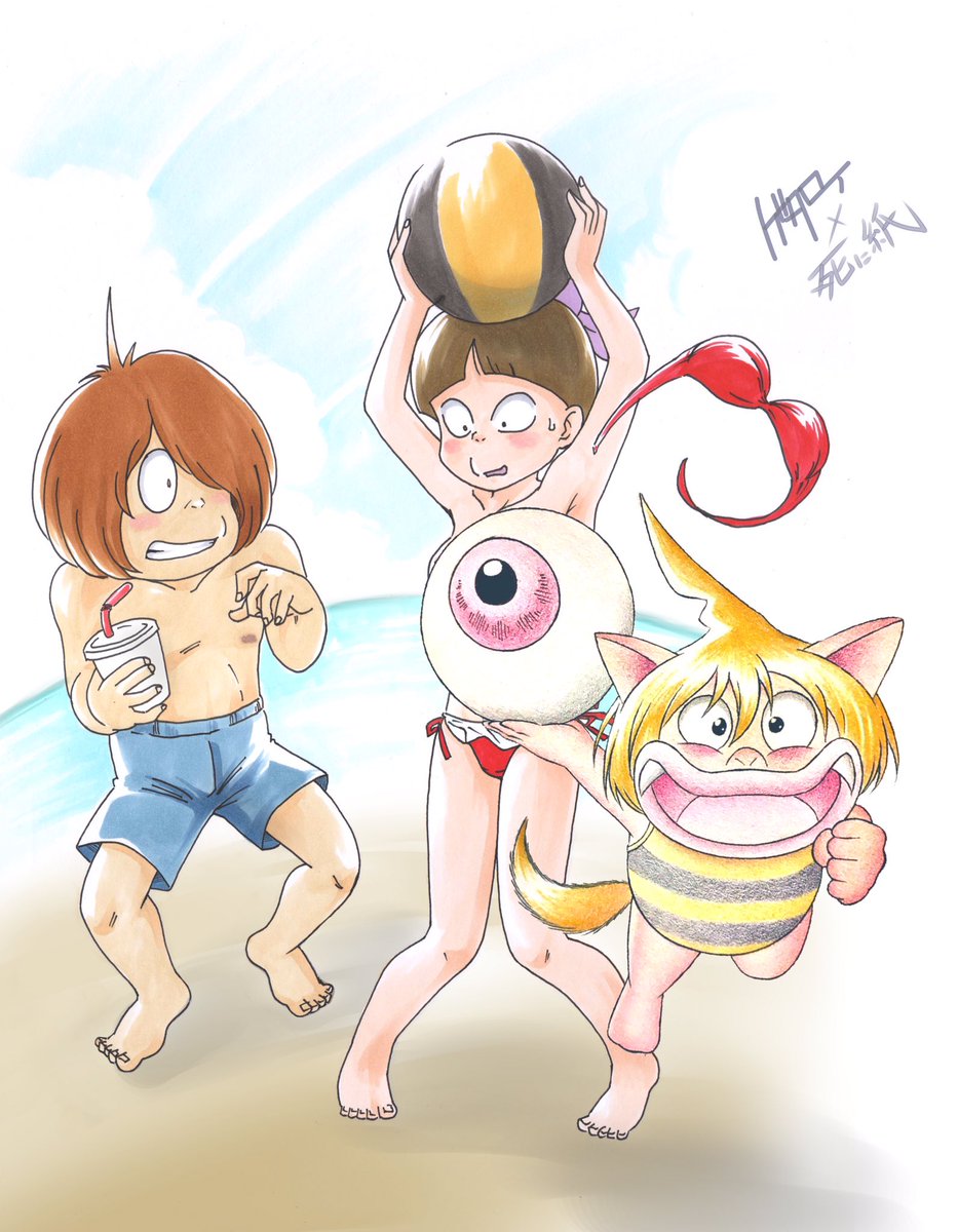 放浪のゲタロー Twitterren 3期鬼太郎達の夏 死に紙さん Shinigami106 との合作イラストです 可愛いシーサーは死に紙さんに描いてもらいました 真夏のキタクラ合作会