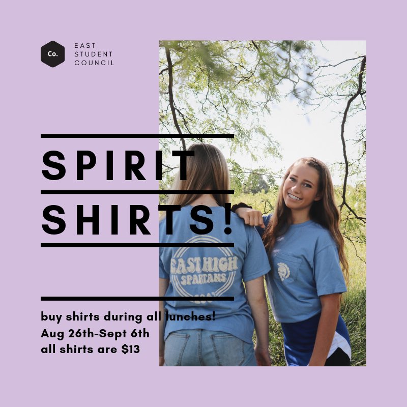 It’s not too late to buy your SPIRIT SHIRTS!! On sale at all three lunches starting monday!!