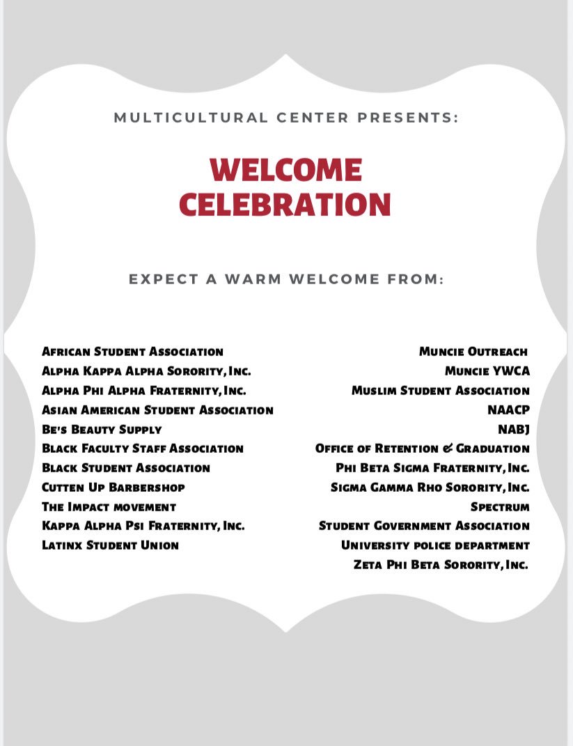 Join us at the @BSUMulti welcome celebration from 3-5pm! Food and drinks will be provided ❤️