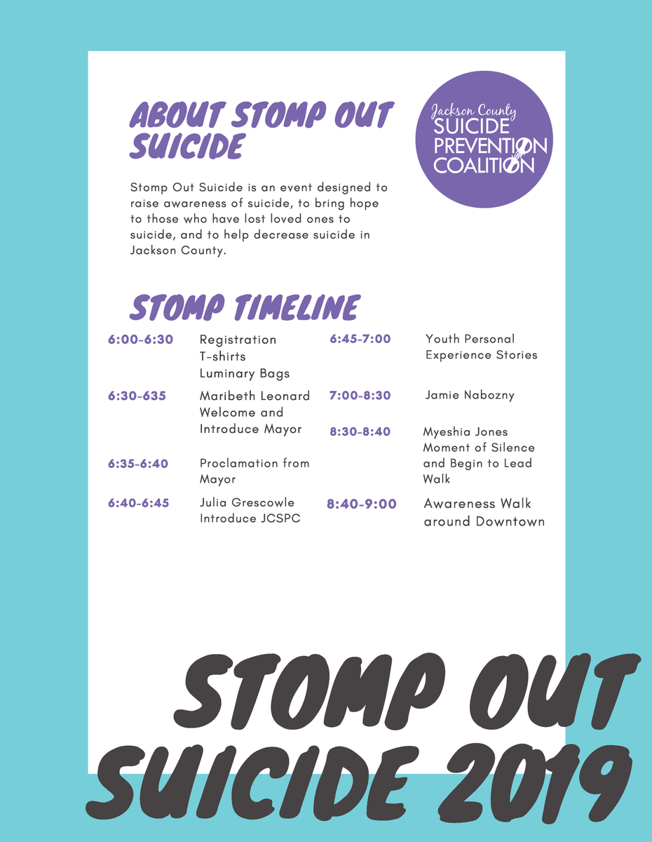 Planing to attend #StompOutSuicide? Check out our agenda! #JacksonMI #SuicidePrevention #SuicideAwareness #mentalhealthmatters #RecoveryIsPossible