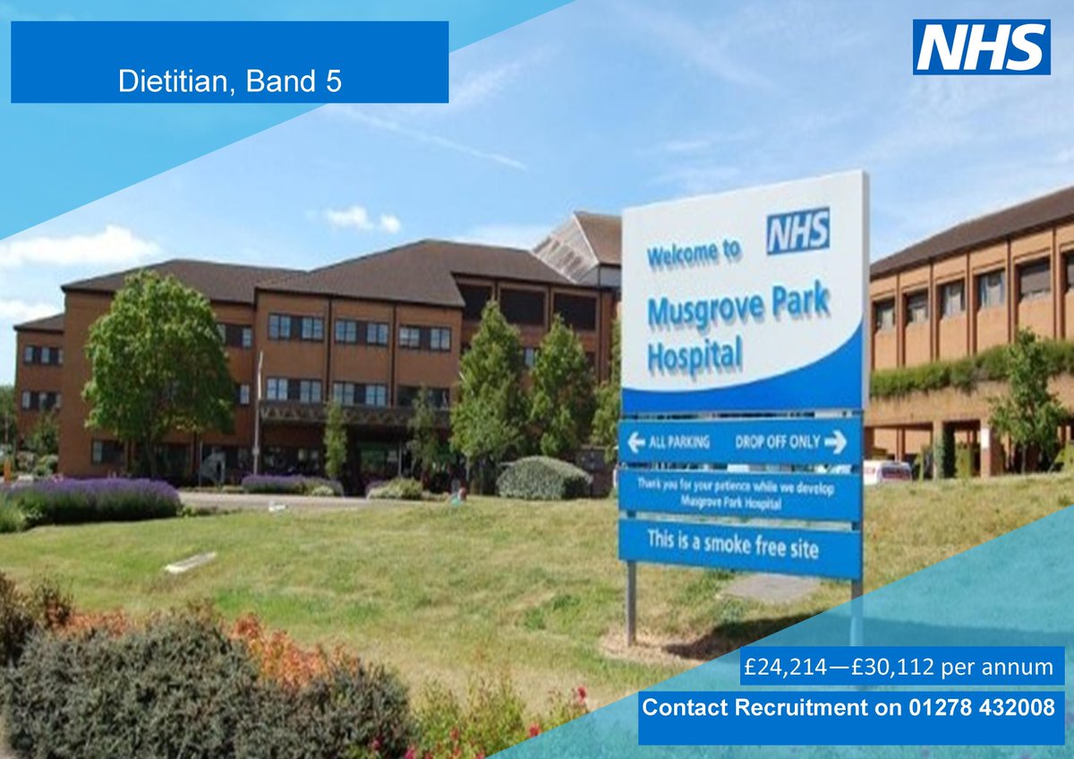 SomersetNHSjobs's tweet photo. We have an exciting opportunity for a enthusiastic and flexible Dietitian to join us at Musgrove Park Hospital.  Experienced or newly qualified, we would love to hear from you. #Dietitian #newcareer #opportunities #joinus https://t.co/XQ4F9SiyjI