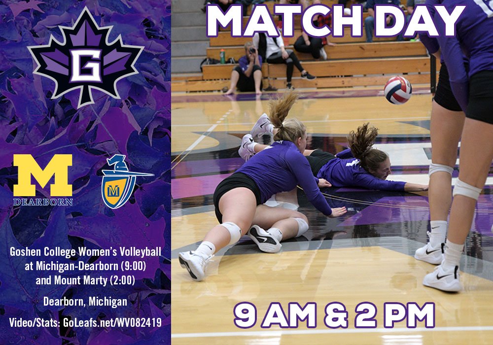 Goshen College Maple Leafs (@gcmapleleafs) on Twitter photo π π MATCH DAY!
<a href="/GCMapleLeafs_WV/">Goshen College Womenβs Volleyball</a> at <a href="/UMDearbornVB/">UMDearborn VB</a> with @MMCLancers
π 9 a.m. (UM Dearborn)
π 2 p.m. EDT (Mount Marty)
π Dearborn, Mich.
πΊ/π GoLeafs.net/WV082419
#goGOSHENgo
#OneLeaf π π MATCH DAY!
<a href="/GCMapleLeafs_WV/">Goshen College Womenβs Volleyball</a> at <a href="/UMDearbornVB/">UMDearborn VB</a> with @MMCLancers
π 9 a.m. (UM Dearborn)
π 2 p.m. EDT (Mount Marty)
π Dearborn, Mich.
πΊ/π GoLeafs.net/WV082419
#goGOSHENgo
#OneLeaf