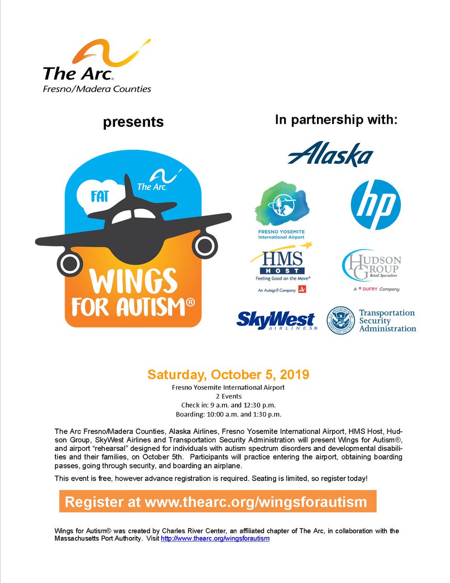 iflyfresno's tweet photo. Spaces are filling up fast for the @TheArcUS Wings for Austim airport rehearsal on Saturday, October 5 @FresnoAirport! Register now at https://t.co/0ey8i49NEO. #iflyfresno https://t.co/aYV1yDAPon