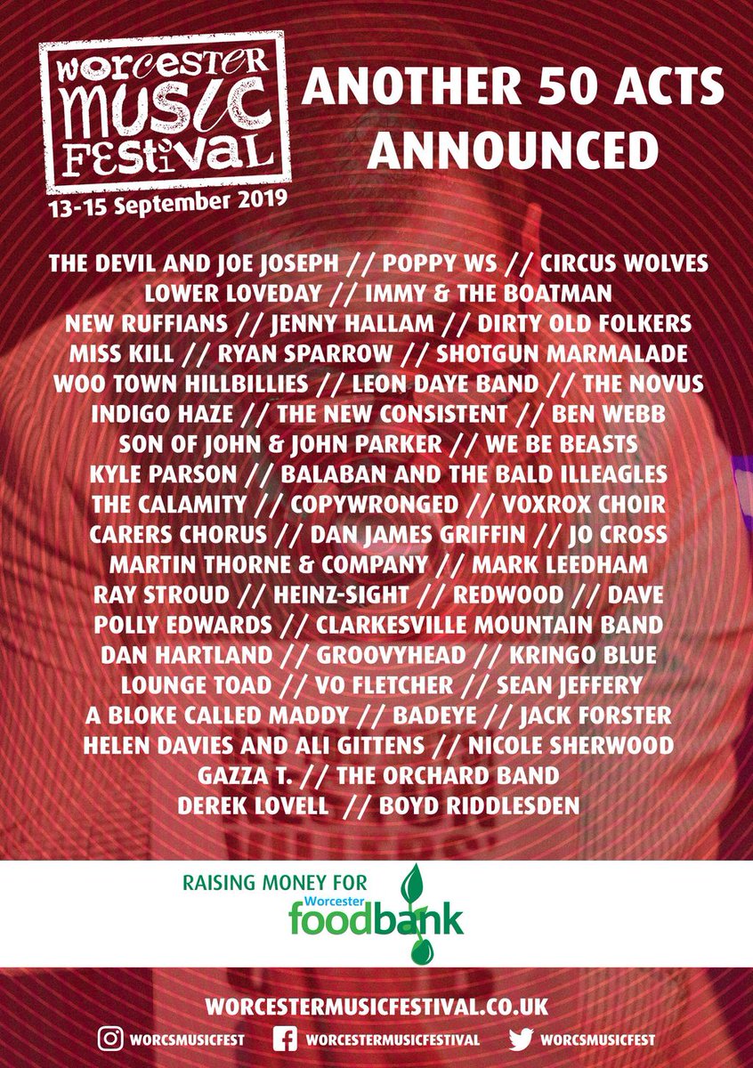 Our final full 50 acts for #wmf2019. 200 booked in total now, with more to come. 
😁🎤🎹🎷🎸🎻
#fridayfeeling 
#WorcestershireHour