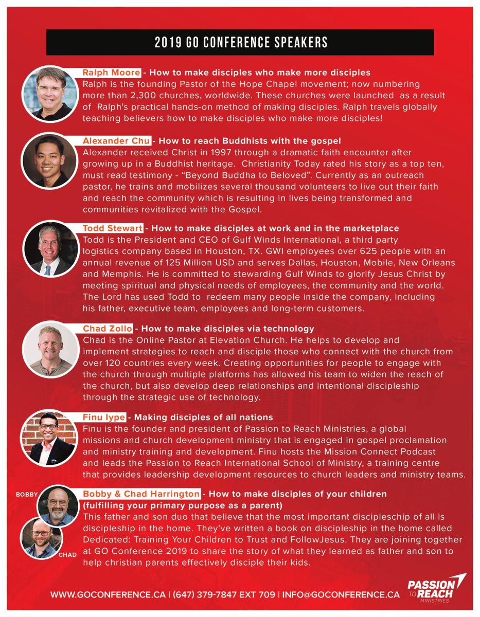 Our speakers for GO Conference 2019! Read their remarkable stories online at goconference.ca and register TODAY!
#disciples #goconference #toronto #christian #evanglism