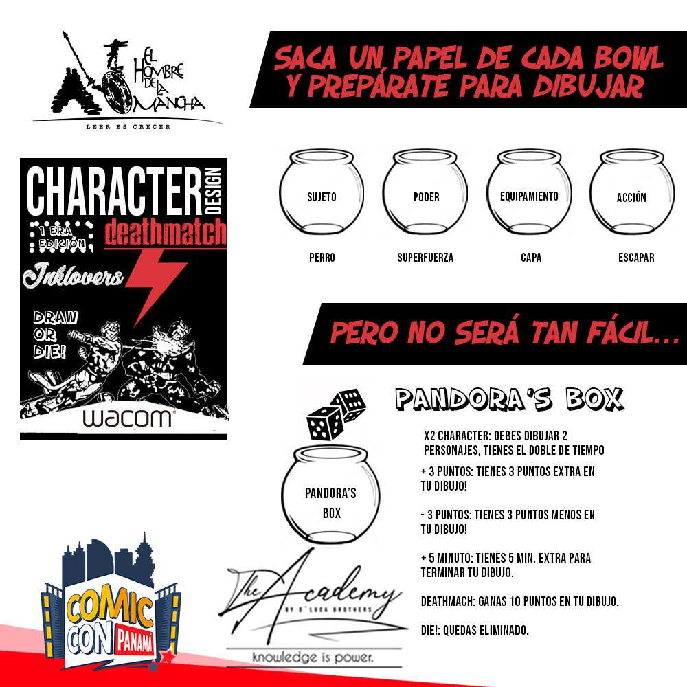 WacomEspanol's tweet photo. Querido publico de Panamá, nuestros amigos de The Academy estarán desde hoy y hasta el domingo en @comicconpan en el strand de @twittdelamancha dónde podrás ganarte una #WacomIntuos durante la segunda edición del “Draw or Die.”
Más detalles: https://t.co/ckwpYnyZCH
#CCPAN https://t.co/W0pyYGcXzc